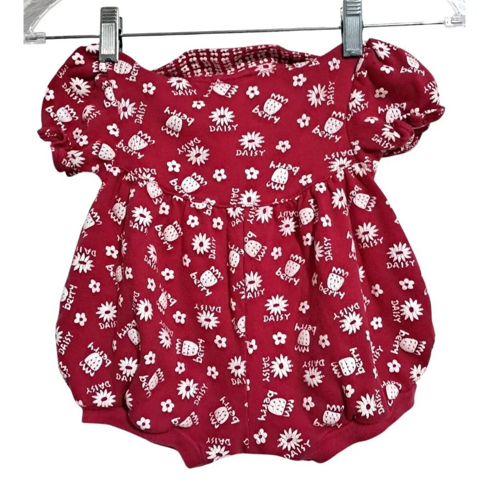 Vintage Circo Bubble Romper Baby Girls Red Floral 12M Peter Pan Collar Cotton Be